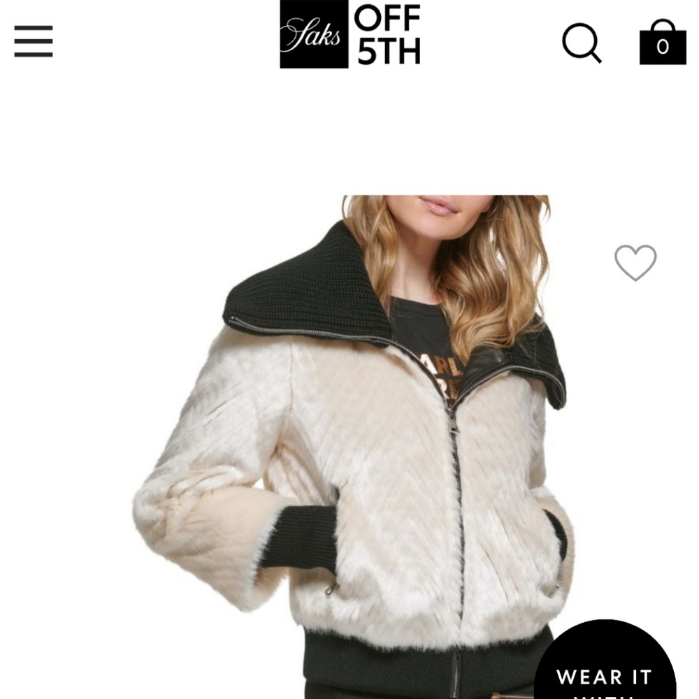 NWT Karl Lagerfeld Paris Sweater Knit Collared Faux Mink Fur Teddy Coat Jacket